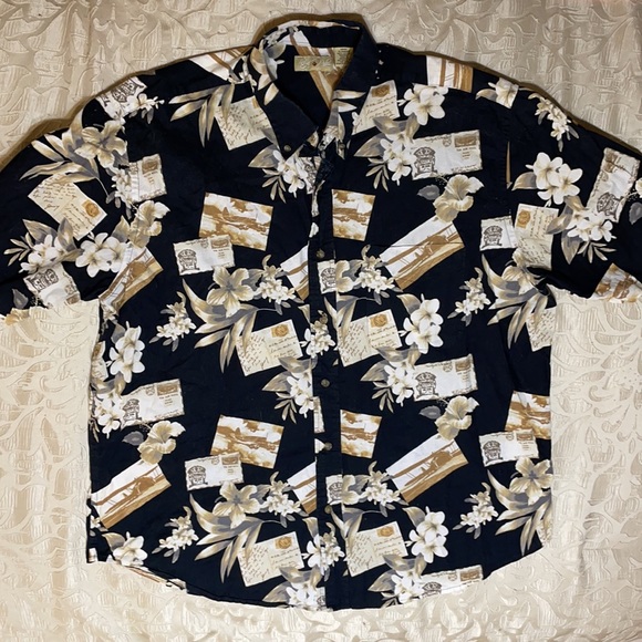 Royal Palm Men’s XL (46/48) Short Sleeve Cotton Black Tan Hawaiian Print Shirt - Picture 11 of 11